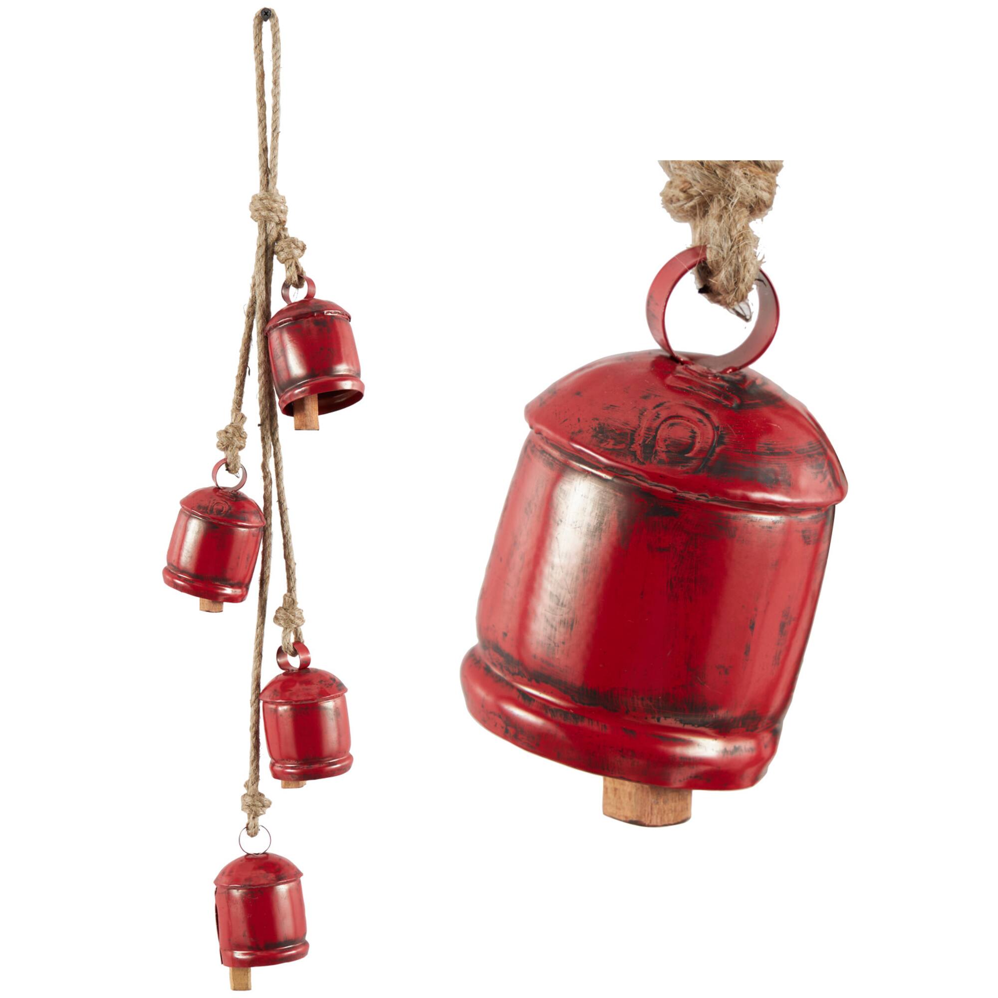 29" Metal Decorative Bell Cluster with Jute Hanging Rope